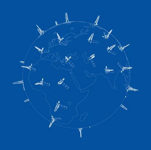Oil rigs on Earth. Vector Stock Illustration