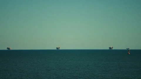 Oil rigs in the Pacific Ocean of the coast of California Stock Footage 341663066