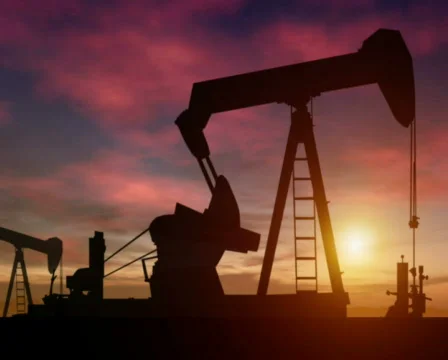 Oil rigs at sunset (PAL) Stock Footage 600641