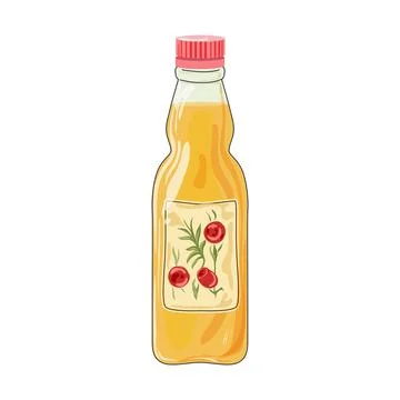 Oil sauce in bottle in flat design. Vinegar or olive condiment product. Vec.. Stock Illustration
