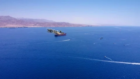 Oil Ship under attack in Persian gulf sea With fire and Smoke Illstration Stock Footage 117404819