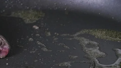 Oil Simmering in pan Stock Footage 169612282