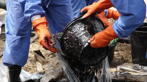 OIL SPILL DISASTER BLACK SLUDGE Stock Footage 27734370