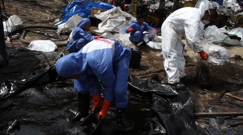 OIL SPILL DISASTER BLACK SLUDGE Stock Footage 27735077