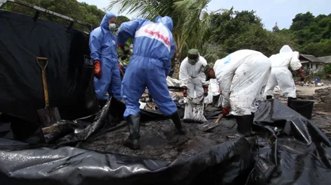 OIL SPILL DISASTER BLACK SLUDGE Stock Footage 27737581