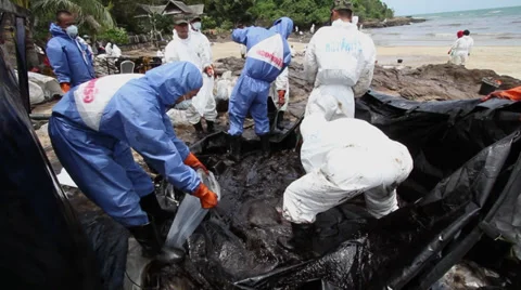OIL SPILL DISASTER BLACK SLUDGE Stock Footage