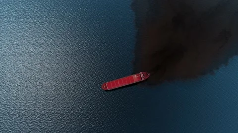 Oil spills out from Tanker ship to the sea- Aerial View Stock Footage