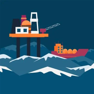 Oil station for extraction natural elements in sea, ocean vector illustration Stock Illustration
