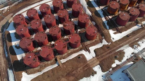 Oil storage base, aerial survey Stock-Footage 106914889