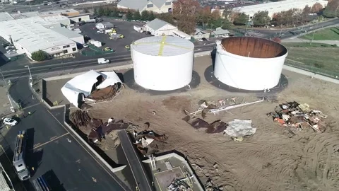 Oil Storage facility demolition project Stock Footage 166519935
