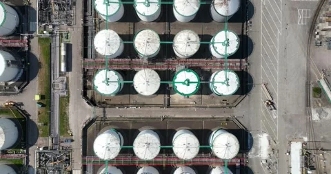 Oil storage terminal tp down aerial view. Stock Footage 243720683
