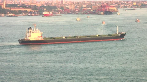 Oil Tanker on Bosphorus Stock Footage 48237616