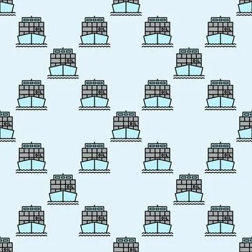 Oil tanker or ship vector colored seamless pattern Stock Illustration