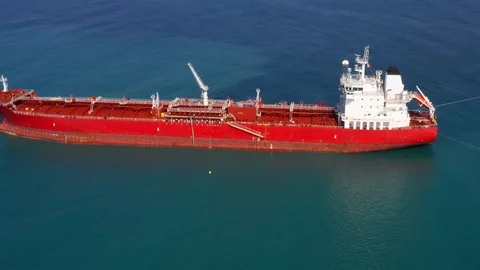 Oil Tanker Tied with strings Close to port Aerial Footage Stock Footage 118970915