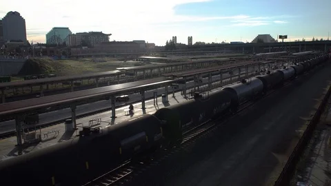 Oil Tanker Train Pulling Into Station Video stock 86667932