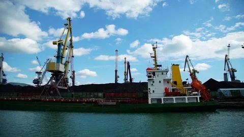Oil Tanker is Under Loading at the Oil Terminal in the Sea Port Modern  Stock Footage 69916476