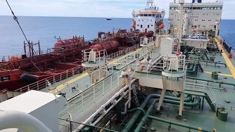 Oil tankers with different pumping systems on upper decks Stock Footage 113192004