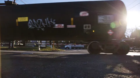 Oil train sun flare Stock Footage 34686990