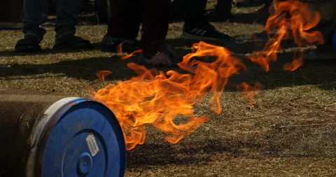 Oil trash can with fire Stock Footage 293088609