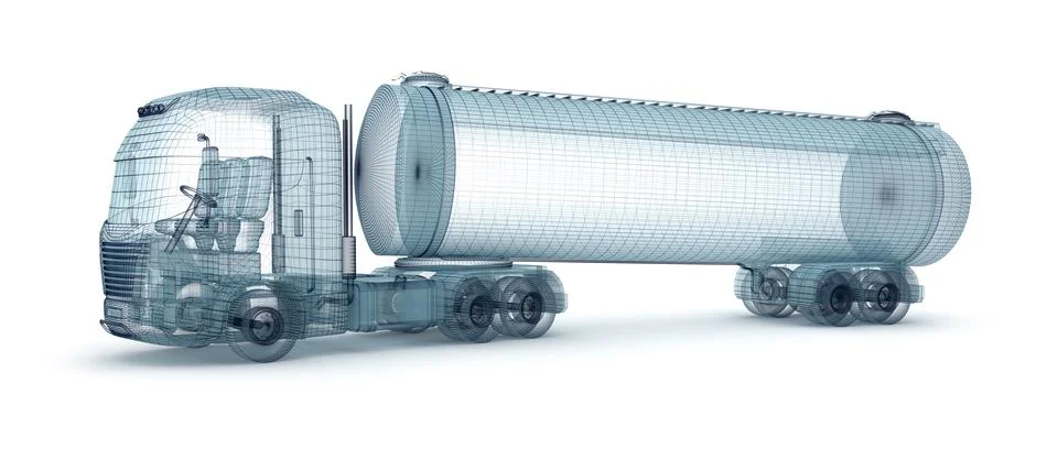 Oil truck with cargo container, wire model. My own design Stock Illustration