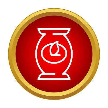 Oil warmer icon with leaf in red circle 스톡 일러스트