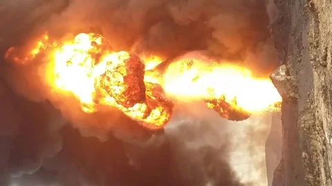 Oil well fire Stock Footage 80836915