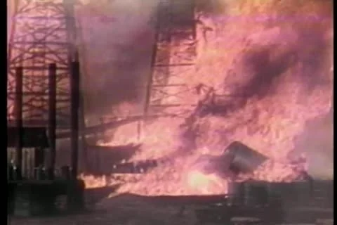 Oil well fire spreading Video stock 11349487