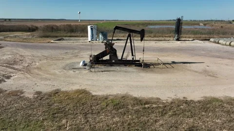 Oil Well Pump Jack Drone Aerial View Mumford Texas USA Stock Footage 335666499