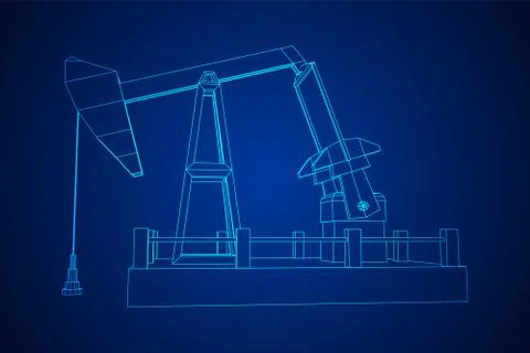 Oil well rig jack wireframe Stock Illustration