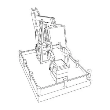 Oil well rig jack wireframe Stock Illustration