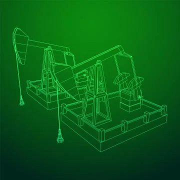 Oil well rig jack wireframe Stock Illustration