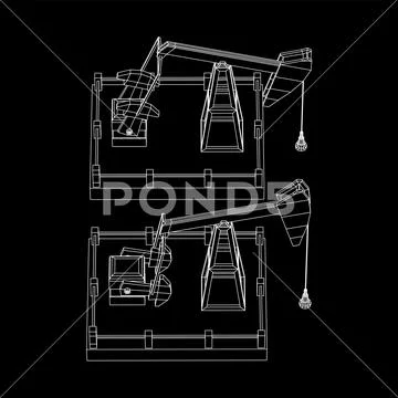Oil well rig jack wireframe Stock Illustration