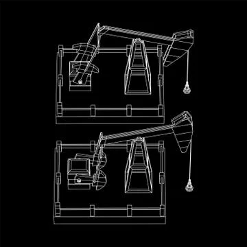 Oil well rig jack wireframe Stock Illustration