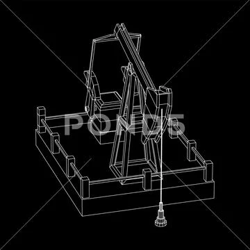 Oil well rig jack wireframe Stock Illustration