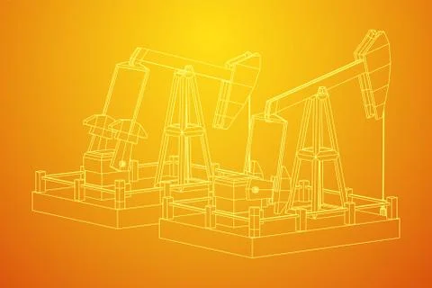 Oil well rig jack wireframe Stock Illustration