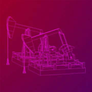 Oil well rig jack wireframe Stock Illustration