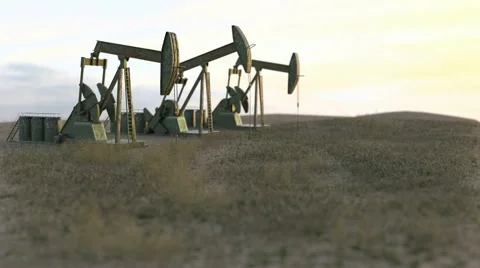 Oil wells seamless loop - oil pumps on meadow Video stock 62765864