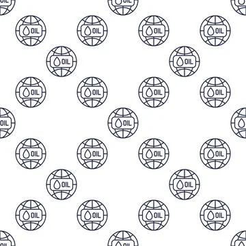 Oil with World vector thin line seamless pattern Stock Illustration
