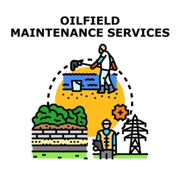 Oilfield maintenance services concept vector illustration Stock Illustration
