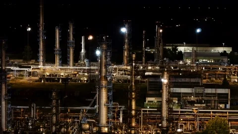 Oilfield at night Stock Footage 124729069