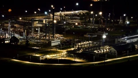 Oilfield at night Stock Footage 124729648