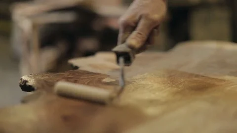 Oiling a Block of Natural Wood Stock Footage 70304793
