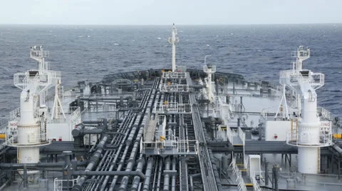 Oiltanker forward part under grey sky Stock Footage 64092892