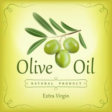 Oil.Vector decorative olive branch tree. For labels, pack. Stock Illustration