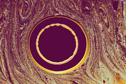 Oily background with two circles in violet and gold shades Stock Illustration