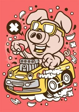 Oink Hotrod Stock Illustration