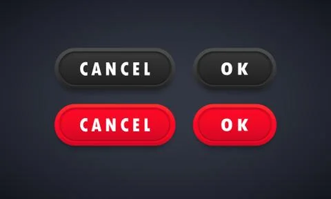 Ok and cancel web buttons set. Rounded buttons with symbols for web and ui de Stock Illustration