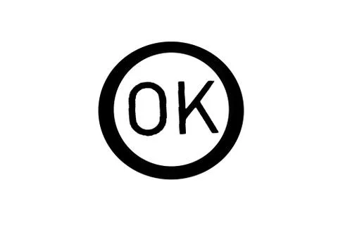 OK button in black circle isolated white background Stock Illustration