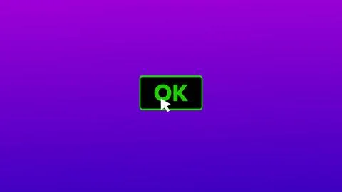 OK button pressed on computer screen by cursor pointer mouse illustration b.. Illustrazione stock