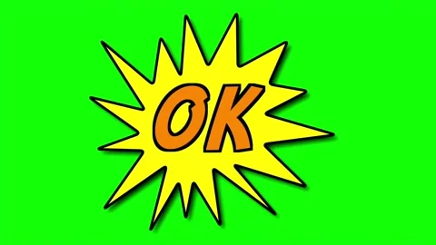 OK comic bubble flash animation on green screen background Stock Footage 314419479